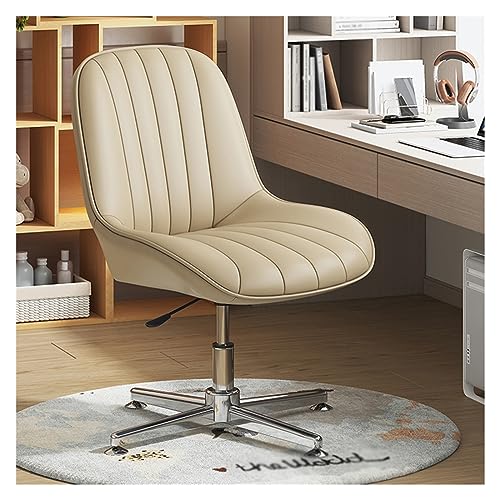 Silla de oficina ergonómica de piel sintética sin brazos con asiento ancho ajustable, silla giratoria para maquillaje, tocador, silla de trabajo de computadora con respaldo medio, cojín acolchado, sin