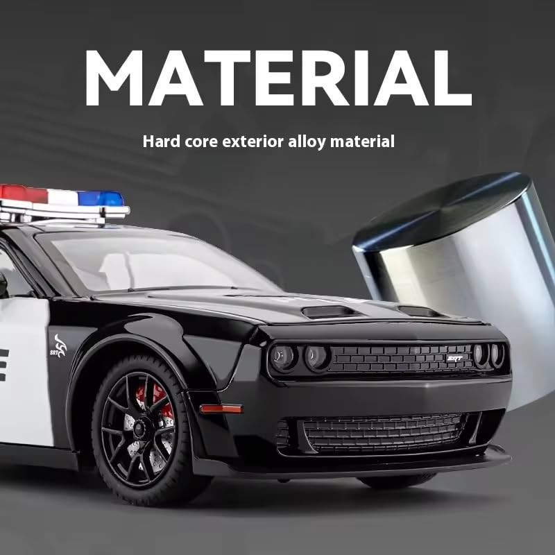 Image of Alokik Enterprise Dodge Challenger SRT Hellcat American Police Version Alloy 1:24 Scale Model Die-cast Car Scale Model Pull-Back Toy car with Light & Sound Best Gifts Toys Kids【Black】