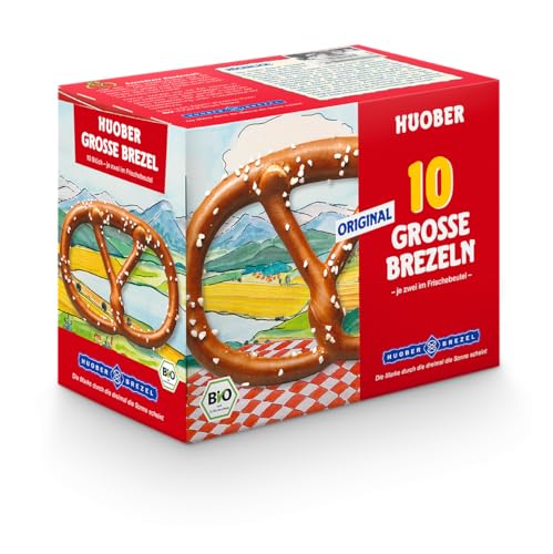 Huober Original Große Brezeln, BIO, 10 Packungen mit je 5 Doppelpacks (100 Brezeln), 2 kg