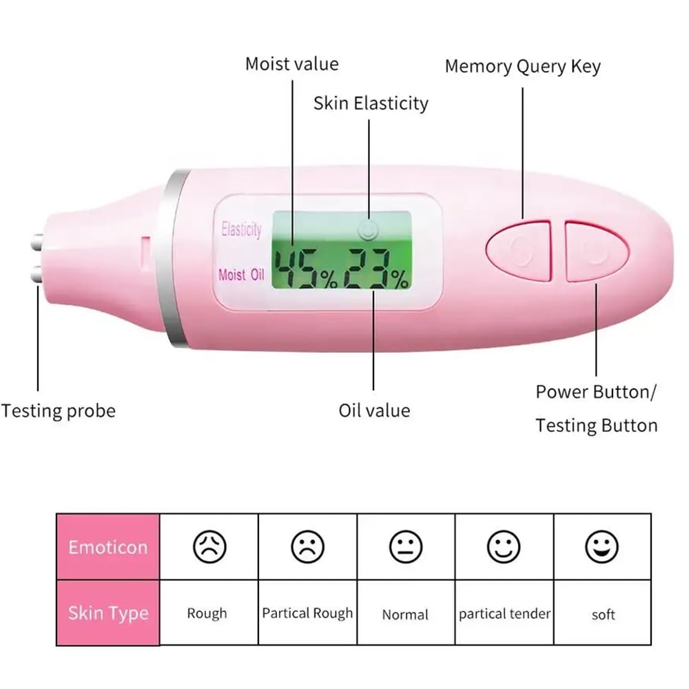 TsoLay Probador De Piel Facial, Probador De Aceite para La Piel con Pantalla LCD, Sonda Altamente Sensible, Prueba La Humedad, El Aceite Y El Fluorescente De La Piel, Fácil De Usar Y Transportar