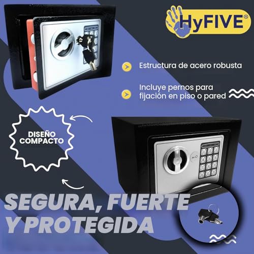 Miniatura 2 de Caja Fuerte De Seguridad Electrónica Con Teclado Y Cerradura Para Llave, Tornillos De Anclaje Y Pilas Incluidas