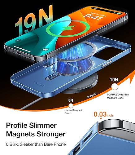 TORRAS Magnetic Slim-Fit Designed for iPhone 15 Pro Max Case, Ultra-Thin 15 ProMax Phone Case Compatible with MagSafe, Lightweight Anti-Scratch Matte Hard Cover 15 Pro Max 6.7 inch, Blue — view 3