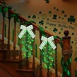 APUDWN 24 Inch Lighted St. Patrick's Day Shamrocks Swag for Front Door Sign Artificial Shamrocks Greenery Clover Teardrop Swag with Green String Lights Door Wall Mantel Indoor Outdoor Decoration
