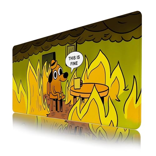 XXL This is Fine Dog Gaming Mouse Pad Large Rubber Desk Mat 35.4×15.7 in