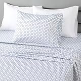 Amazon Basics Lightweight Super Soft Easy Care Wrinkle Free Microfiber 3 Piece Bed Sheet Set with 14-Inch Deep Pockets, Twin, Aqua Square Grid, Kids, Men & Women Bedding