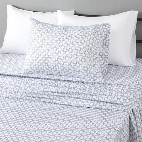 Image of Amazon Basics Lightweight Super Soft Easy Care Wrinkle Free Microfiber 3 Piece Bed Sheet Set with 14-Inch Deep Pockets, Twin, Aqua Square Grid, Kids, Men & Women Bedding