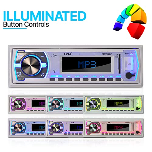 Pyle Marine Bluetooth Stereo Radio - 12V Single Din Style Boat In Dash Radio Receiver System With Built-In Mic, Digital Lcd, Rca, Mp3, Usb, Sd, Am Fm Radio - Remote Control - Plmrb29W (White) #TOP2