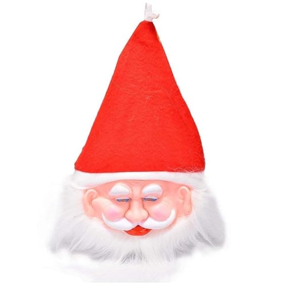 Brown Leaf Christmas Santa Front Mask with Attached Cap for Christmas Party Celebration