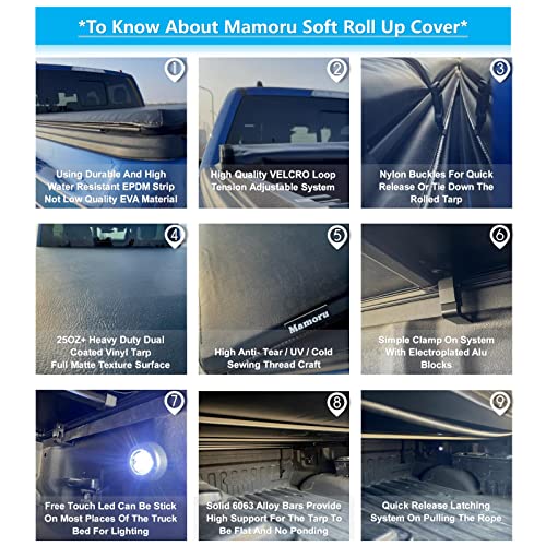 Mamoru SPK97-NR044 Soft Roll Up 5'7 Inch Truck Bed Cover Compatible thumb #4
