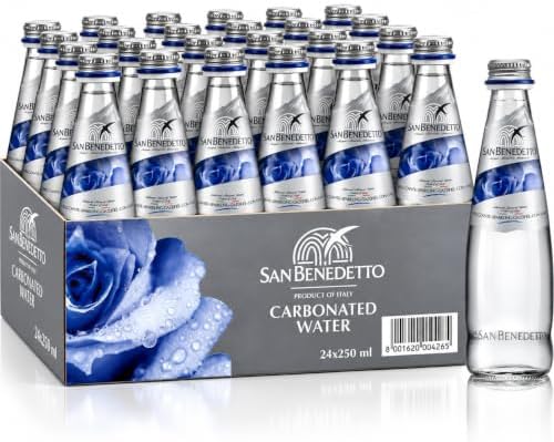 San Benedetto Carbonated Natural Mineral Water • Frizzante - Premium Italian Sparkling Water • Fine Bubbles, Naturally Filtered • Zero Calories, No Sugar • Glass Bottle, 8.45 fl oz ℮ 250 ml, 24 Pack