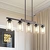 Amico Kitchen Island Lighting, Farmhouse Pendant Lights Kitchen Island, Chandeliers for Dining Room with Glass Shade and Adjustable Rods Pendant Lighting Fixture (Bulb not Included) (5-Light)