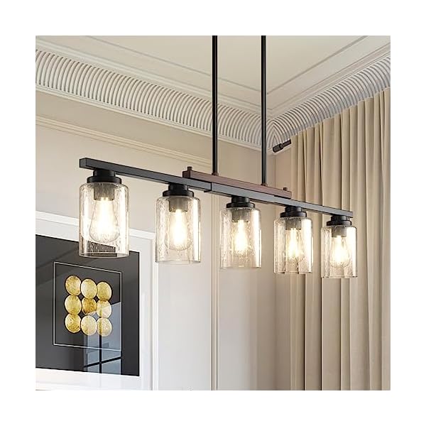 Amico Kitchen Island Lighting, Farmhouse Pendant Lights Kitchen Island, Chandeliers for Dining Room with Glass Shade and Adjustable Rods Pendant Lighting Fixture (Bulb not Included) (5-Light)