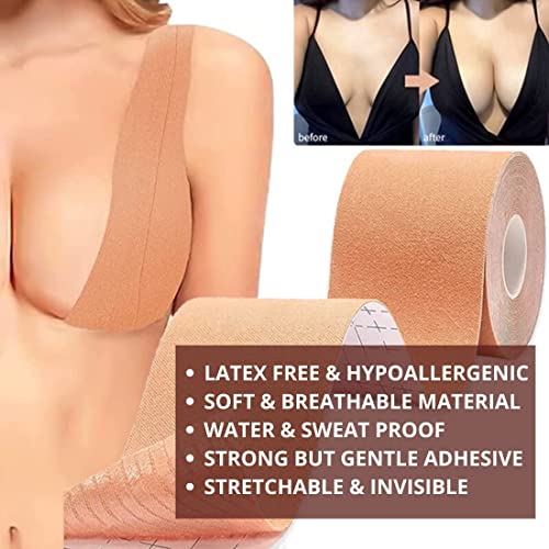 Bureaucrat Boob Tape + Reusable Silicone Nipple Covers, Cotton Spandex Multipurpose Breast Lift Booby Lifting Push-up Skin Friendly Adhesive Multipurpose Stick-on Bra for Women - Image 5