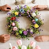 45 cm Osterkranz Haustür, Künstlicher Eukalyptuskranz Mit Bunten Ostereiern, Frühlings- Und Osterdekoration, Für Fenster, Kaminmantel, Restaurant, Wand, Esszimmer, Terrasse Und