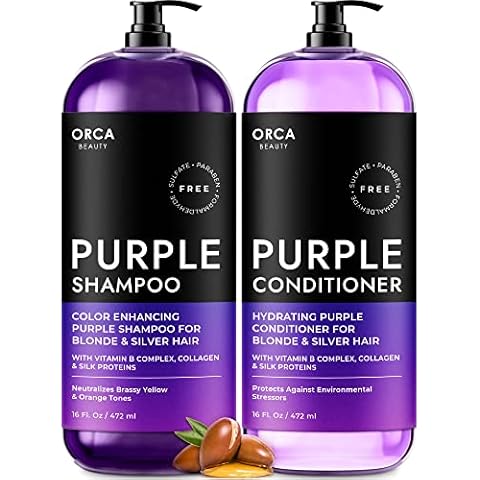 Purple Toning Shampoo and Conditioner Set - Sulfate Free, with Biotin and Argan Oil for Color Treated and Gray Hair Cover