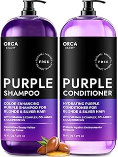Purple Shampoo And Conditioner Set for Color Treated Hair, Toner For Blonde Hair - Sulfate Free Purple Shampoo & Purple Conditioner for Blonde Hair, Biotin + Argan Oil Purple Shampoo For Gray Hair
