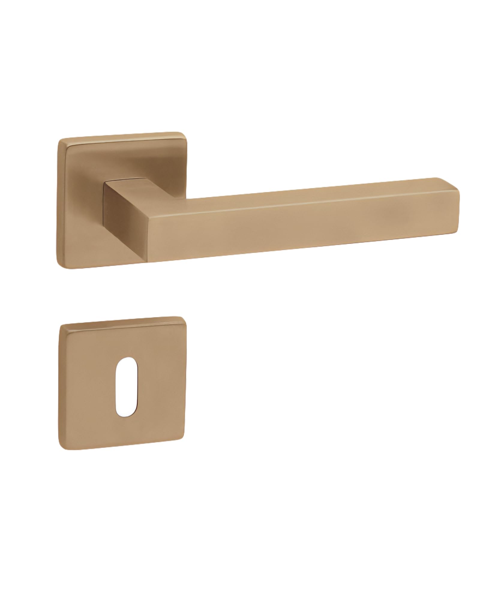 Gedotec Maniglia per porta in ottone spazzolato | 1 set | set di rosette su rosette rettangolari | KARAT | BB - serratura | maniglia per porta interna | set di maniglie con materiale di fissaggio |