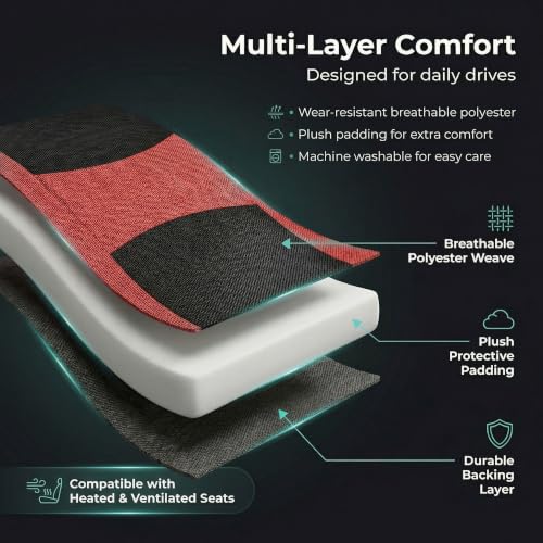 Image of FH Group Car Seat Covers Full Set Cloth - Universal Fit, Automotive, Low Back Front, Airbag Compatible, Split Bench Rear Washable Car Seat Cover for SUV, Sedan, Van Red