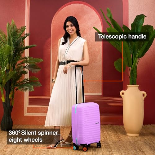 Image of Nasher Miles Cairo Hard-Sided Polypropylene Cabin Luggage 20 inch | 55cm | 8 Wheels Small Trolley Bag for Travel | Suitcase (Purple & Blue)