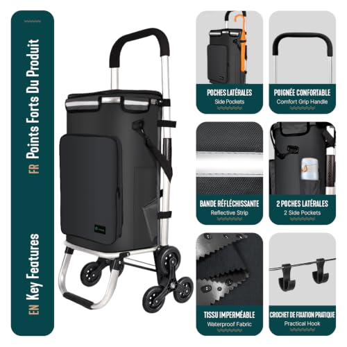 VOUNOT® Aluminium Einkaufstrolley Treppensteiger, 3 in 1 Trolly Einkaufswagen Klappbar...
