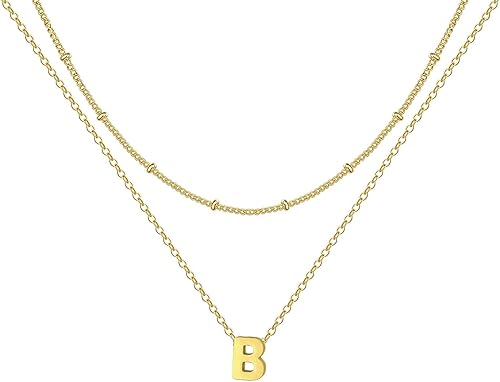 Collar con inicial en capas para mujer, chapado en oro de 18 quilates, gargantilla de cuentas de acero inoxidable, collar personalizado con letras