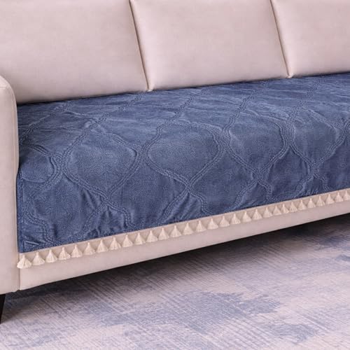 Image of Cortina Velvet Sofa Cover with Tassels | Sofa Couch Protector | Machine Washable Sofa Topper (SkyBlue, 2 Seater)
