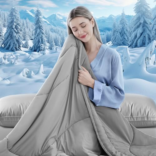 Image of Cooling Comforter Twin Size, Double-Sided Cooling Blanket for Hot Sleepers & Night Sweats, Arc-Chill Q-Max > 0.4 Breathable Ice Blanket, Lightweight Cold Comforter (68''x90'', Light Grey)
