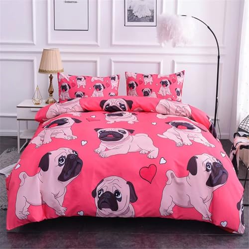 NDXRWDZR Funda Nordica Cama 90 Infantiles Carlino Rosado Edredón Cama 90 para Niñas Niños con Cremallera Suave Transpirable Microfibra Fundas Nordicas 150x220 cm + 2 Fundas de Almohada 50x80 cm