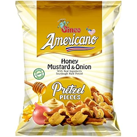 Americano Honey Mustard & Onion Pretzel Pieces 10 x 100g | Bite Size Mouthwatering Pretzel Pieces | Delicious and Crispy Vegetarian Snacks | Ready to Eat Snacks Cover
