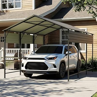 Devoko 10x15 FT Metal Carport, Heavy Duty Car Canopy with Galvanized Steel Roof, Reinforced Base Frame, All-Weather Garage, Outdoor Shelter for Cars, Trucks, Boats, Tractors & RV (Black)