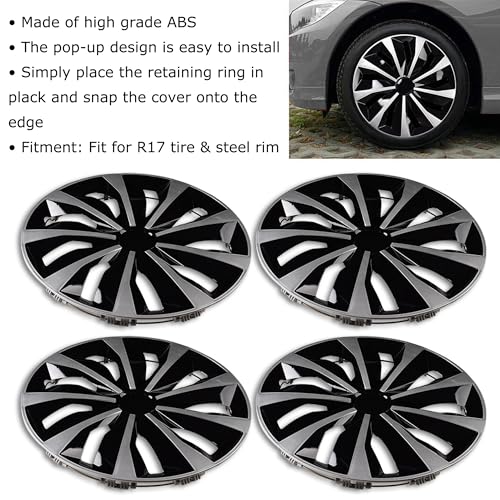 Image of Blade Bright Black with Silver Hubcap Wheel Cover Replacement Kit 17 inch Hub Caps Wheel Rim Cover Car Exterior Accessories Pack of 4, 17 Inches