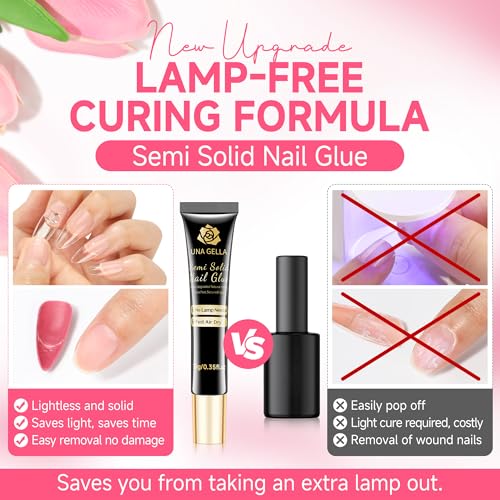 Image of UNA GELLA No Lamp Need Solid Nail Glue for Press Ons: Nails Acrylic Nails Super Strong Semi Nail Glue Gel Fast Curing 10ml*2pcs Long Lasting Gel Glue Kit