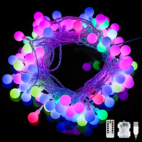Cadena de Luz de Bola LED, 40 LED 8 Modos Guirnaldas de Luces USB/Batería, Resistente al Agua Cadena de Luces con Temporizador y Control Remoto para Interior, Exterior, Fiesta, Decoración de Boda
