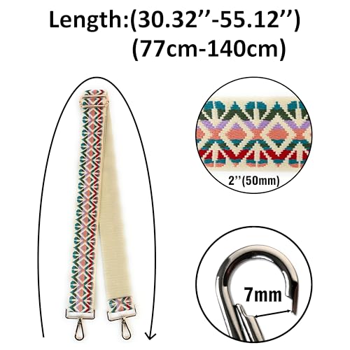 Image of Vibrant Multicolor Boho Diamond Purse Strap with Light Gold Hardware 2 Inch Wide Replacement Crossbody Guitar Style Shoulder Strap for Handbags Totes