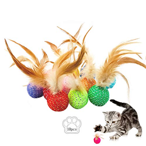 Jpgdn 10Pcs Cat Colorful Rainbow Toys Flutter Balls With Feather And Bells For Indoor Ourdoor Kitty Kitten Interactive Playing Chewing Training Chasing Hunting And Exercise #TOP6