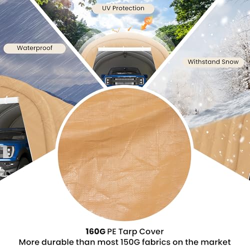 COSIEST 13\'×20\' Storage Shelter Outdoor Round Carport, Heavy-Duty Garage Canopy with Dual Roll-Up Doors Weatherproof PE Cover, Multi-Purpose Vehicle/Tractor Shed for Backyard/Driveway/Farm(Beige) - Thumbnail 4
