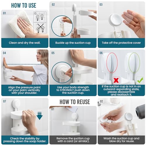 Image of TAILI Soap Holder, Soap Dish for Shower Suction Cup, Bar Soap Holder, White