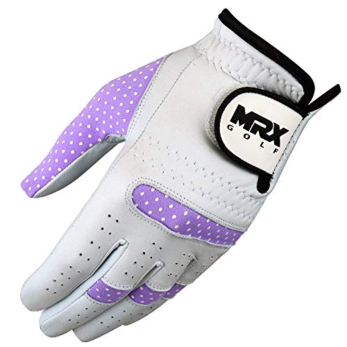 Mrx Women Golf Glove Left Handed Golf Gloves Sweat Resistant Soft Cabretta Leather Regular Fit Women Golfer Glove | Stable Rain Grip Golf Glove Women Left Hand | Winter Womens Golf Gloves White Purple #TOP7