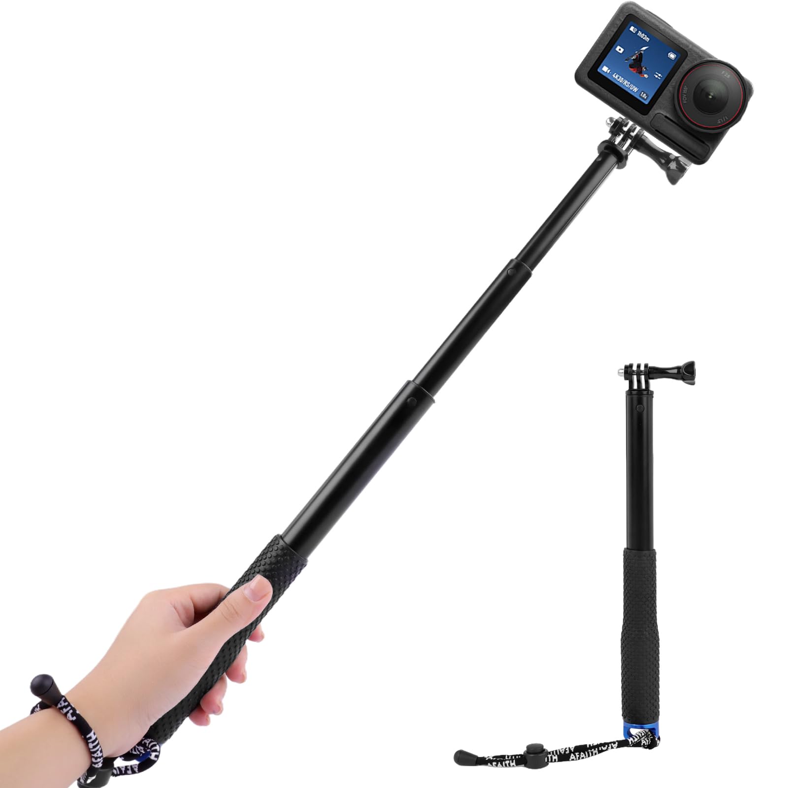 Stick per selfie GoPro, 36"/98 cm, impermeabile, allungabile per selfie stick 29-98 cm, asta monopiede in alluminio per GoPro Hero 8 9 10 11 12, per DJI Osmo Action, AKASO EK7000 (blu, 29 cm)