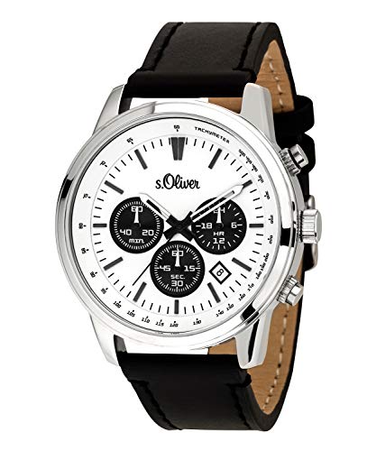 Montre chronographe SO-3687-LC s.Oliver homme avec bracelet cuir noir
