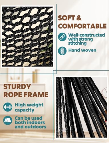 Image of Chihee Hammock Chair Handmade Woven Mesh Hanging Seat Metal Spreader Bar | Cotton Blended Rope Hanging Chair Ventilated Soft-Spun Large Stretch Hammock Swing, Elegant Macrame Indoor Outdoor Garden