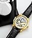 Stuhrling Original Mens Automatic-Self-Wind Luxury Dress Skeleton Dual Time Gold-Tone Wrist-Watch 22 Jewels 47 mm Stainless Steel Case Decorative Exposed Back Embossed Supple Genuine Leather Strap