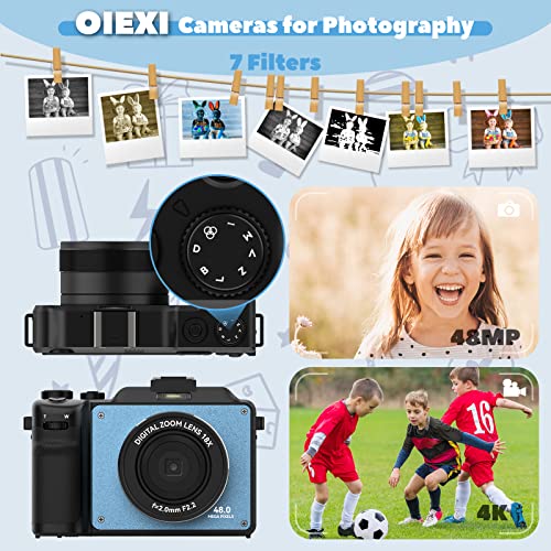 48Mp Digital Camera For Photography,4K Camera With Front And Rear Dual Cameras,18X Digital Zoom,Built-In 7 Color Filters,3.0-Inch Screen,32Gb Tf Card,Wrist Strap & Rechargeable Battery(Ultramarine) #TOP2