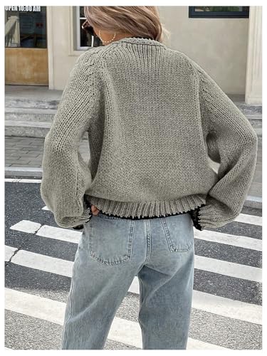 GORGLITTER Women's Tie Front Cardigan Bow Y2K Long Sleeve V Neck Chunky Knit Sweater2