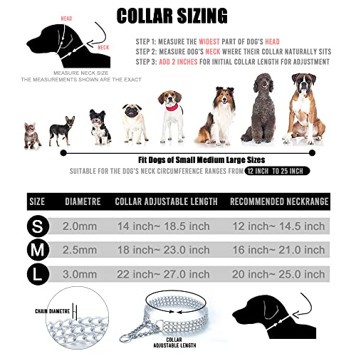 JanToPet Hundehalsband, Edelstahl, verstellbar, Gehhalsband, Metall, kubanische Glieder, Hundehalsband, kaufest, dreireihig, Kette, Hundehalsband für große, kleine, mittelgroße Hunde (3 Reihen, S)
