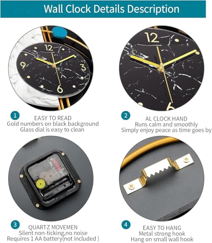Image of RECTITUDE Large Silent Wall Clocks, Modern, Battery Operated, Non-Ticking for Bedroom Office Kitchen Home Metal Glass Decoration, Quartz Wall Watch for Indoor House, Living Room Decor (1) Clock BF337