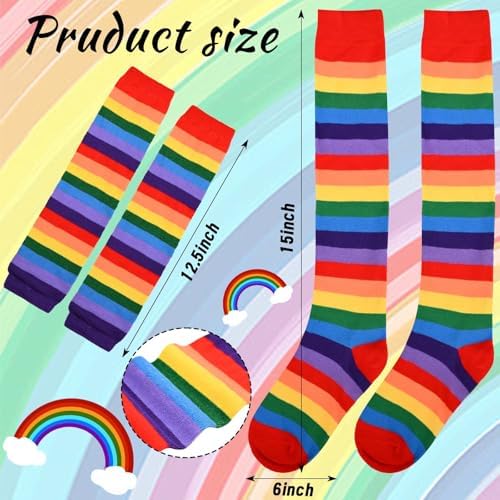 JcHrmers 5Pack World Book Day Costume Rainbow Costume Set Including Rainbow Socks Gloves Tutu Skirt Pink Hair Clip Face Painting Makeup for World Book Day Cosplay Supplies image 5