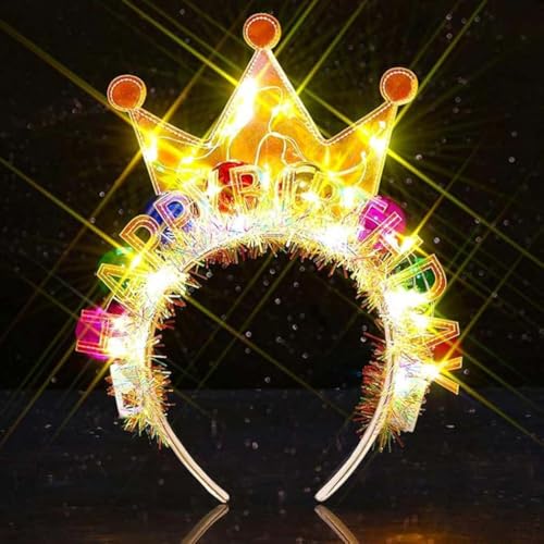 Evlry LED Geburtstag Krone Haarreif Leuchtend Geburtstags Party Haarschmuck für Damen