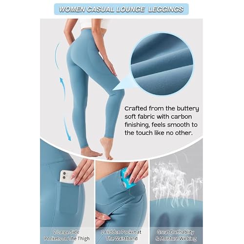 Yoyoyoga Women's Yoga Pants With Pockets High Waist Tummy Control Running Yoga Leggings For Workouts Gym Exercise Blue L #TOP2