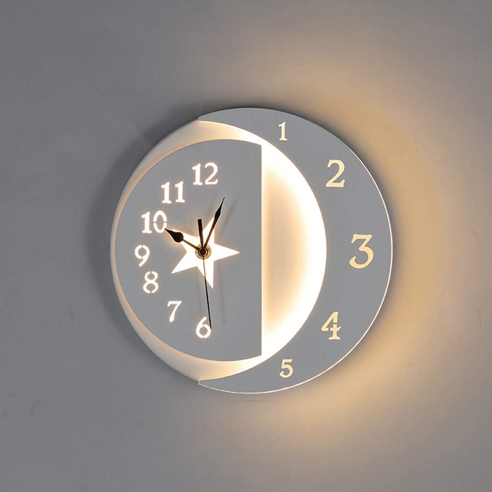 22W LED Wall Lamp Modern Indoor Clock Wall Light Creative Design Star Moon Wall Lighting Warm White Light 3000K Bedside Lamp Sconce for Living Room, Bedroom, Kids Room, Corridor, Lighting Decoration